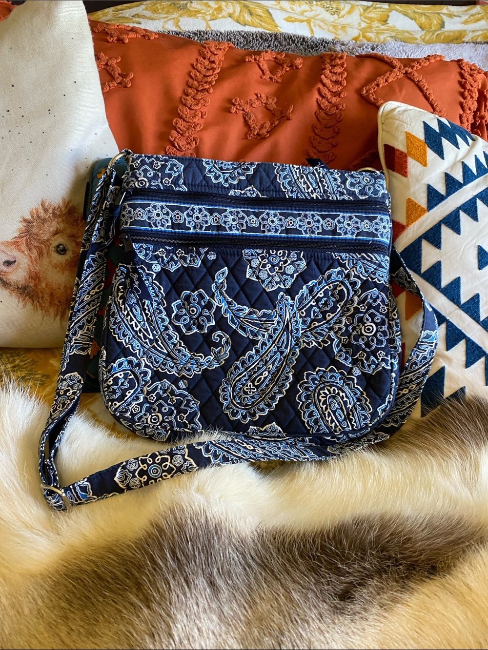 Vera Bradley Navy Blue Paisley Quilted Crossbody Bag